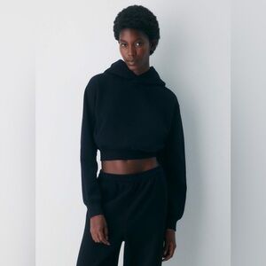 Aritzia TNA Black Cropped Mega Fit SweatFleece Hoodie Small